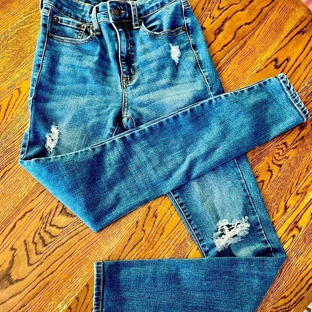 Aeropostale Distressed High Rise Denim Jeggings Blue Size 0 Reg Skinny Grunge